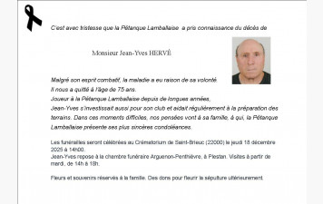 Décès d'un licencié, Jean-Yves HERVE