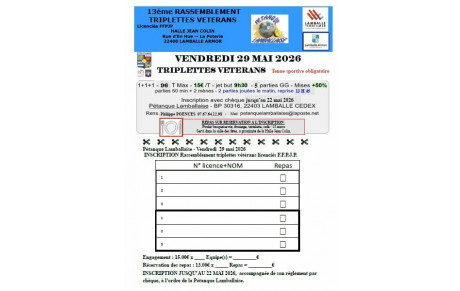 Rassemblement triplettes vétérans vendredi 29 mai 2026