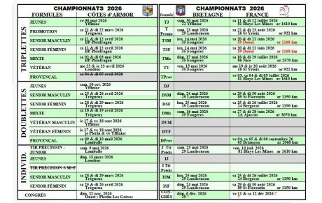 CALENDRIERS DEPARTEMENTAUX 2026 CIRCULAIRES CHAMPIONNATS