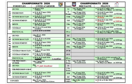 CALENDRIERS DEPARTEMENTAUX 2026 CIRCULAIRES CHAMPIONNATS